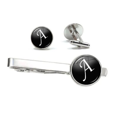 26 Alphabet Letters Print Personality Men Tie Clip & Cufflin