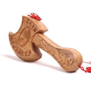 肥城桃木斧挂件 木雕斧子摆件 乔迁结婚坐福 吉祥家居摆件