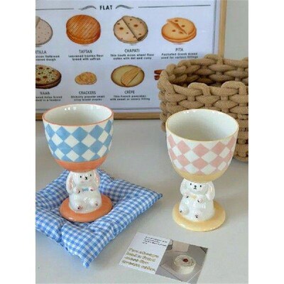 Ahunderjiaz-French Retro Ceramic Goblet, Cute Embossed
