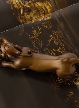 紫铜貔貅摆件创意书房清供镇纸笔架办公室桌面装饰螭龙车载工艺品