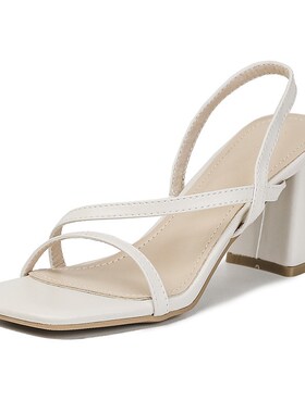 New Summer One-character Chunky Heel Sandals Womens Roman O