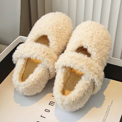 Cute Round Toe Lambswool Ballet Flats For Kid Girl Winter Wa