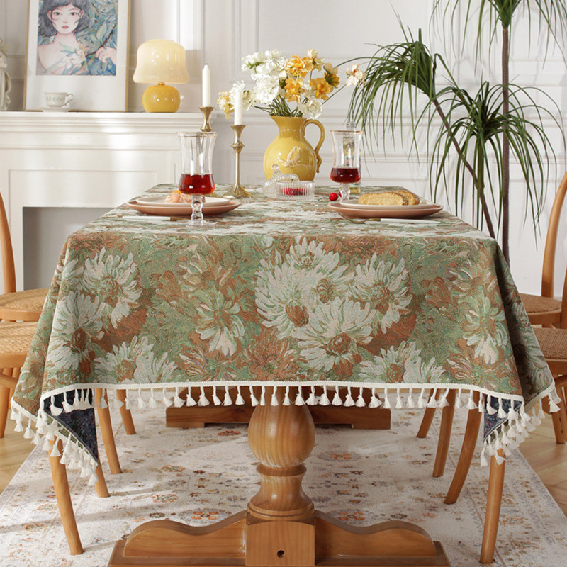 轻复古提花油画感餐桌布雏菊大流苏桌布长方形茶几台布圆桌布艺,居家布艺,桌布,淘宝优惠券,粉丝福利购,淘宝优惠卷