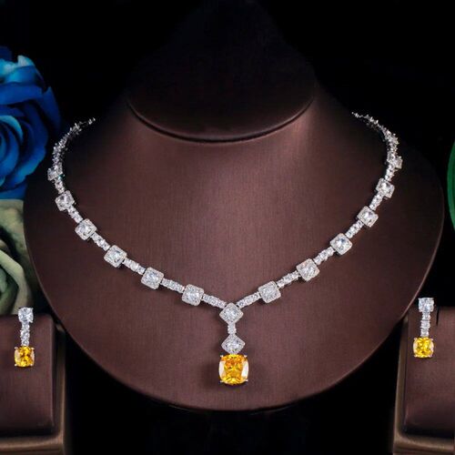 ThreeGraces Elegant Yellow CZ Crystal Silver Color Big Squar