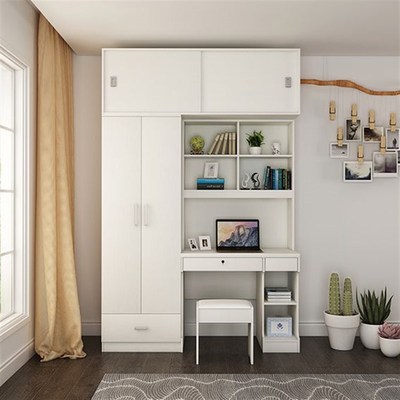 家用电脑桌带衣柜加书柜书架儿童学生写字台一体连体书桌柜