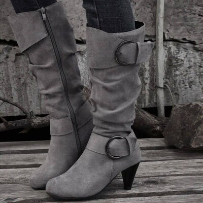 2023Winter Fashion Shoes for Women Side Zip Womens Mid-Calf