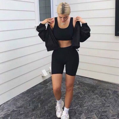 -Length Bottoms Black Cycling Shorts Streetwear Shorts Women
