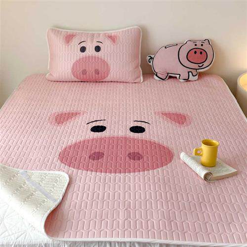 卡通粉猪猪夏季乳胶席子空调软凉席三件可水洗1.5米冰丝1.8m牀,床上用品,乳胶席,淘宝优惠券,粉丝福利购,淘宝优惠卷