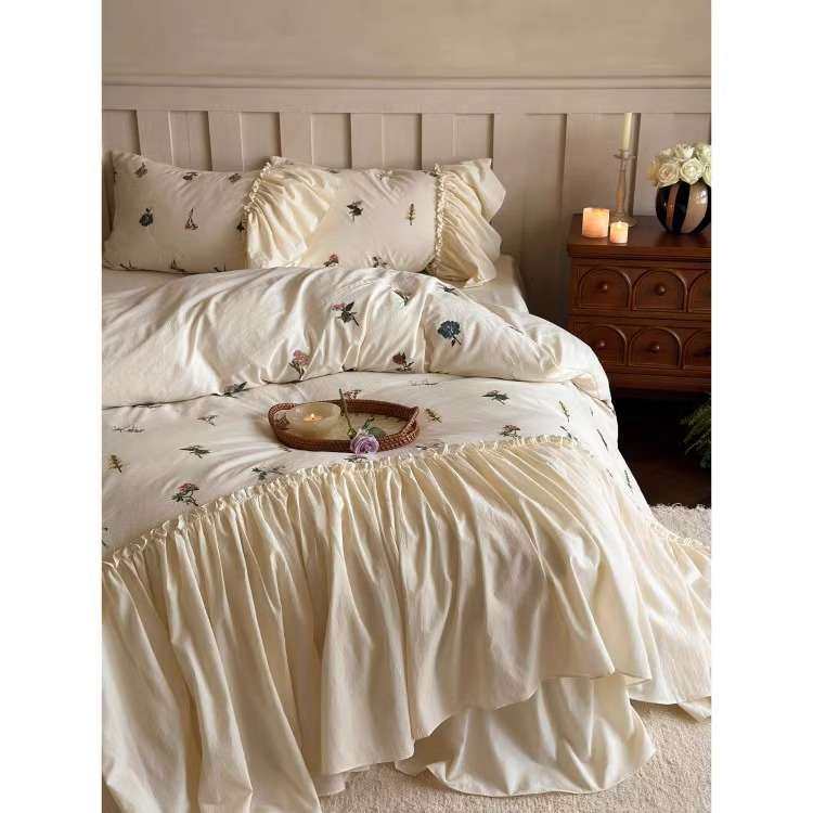 法式复古少女刺绣全棉水洗棉床上四件套纯棉小众设计浪漫床裙被套,3C数码配件,其它配件,淘宝优惠券,粉丝福利购,淘宝优惠卷