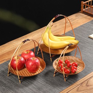 手工竹编大漆竹编小提篮中式复古带提手点心盘水果篮茶点糕点托盘