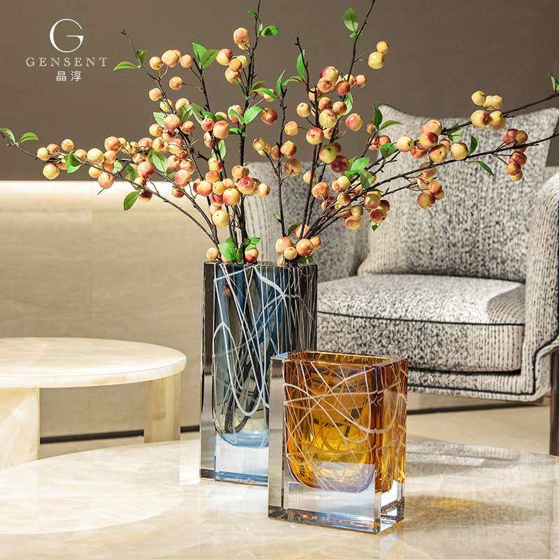 晶淳 酒店样板间水晶玻璃花器 客厅茶几餐桌摆件 现代琥珀色花瓶,3C数码配件,其它配件,淘宝优惠券,粉丝福利购,淘宝优惠卷