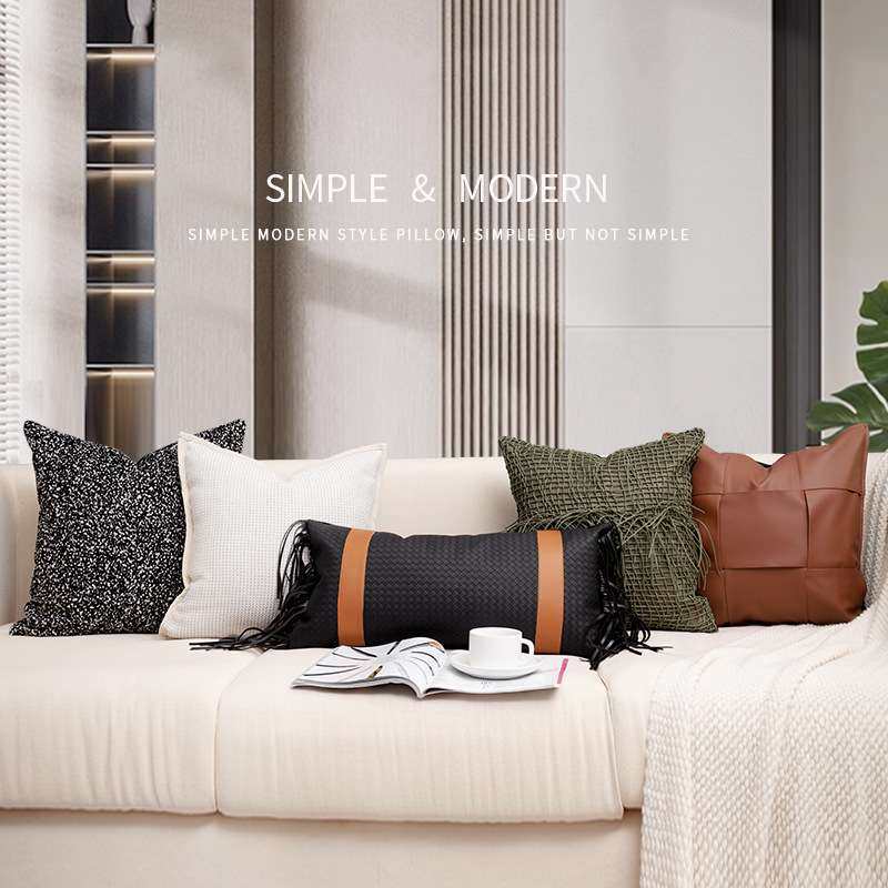 轻奢样板间售楼处客厅沙发抱枕设计师手工编绳靠垫黑色流苏长腰枕,3C数码配件,其它配件,淘宝优惠券,粉丝福利购,淘宝优惠卷