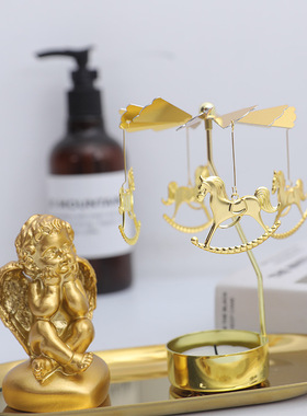 香薰蜡烛托台少女心金色走马灯会旋转可晚餐气氛布置木马室内浪漫