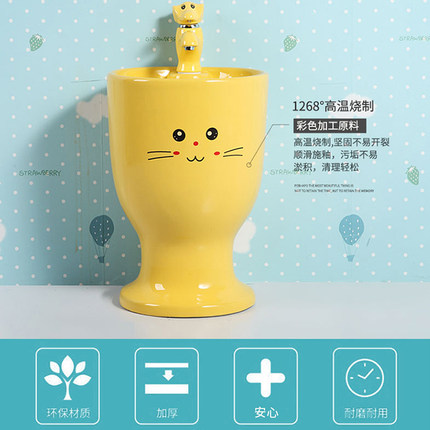 幼儿园儿童彩色立柱盆连体洗手盆一体陶瓷卡通水盆台面盆洗脸池台