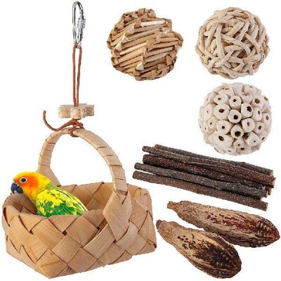Bird Parrot Toy Set Nature Wooden Chewing Toy Set Parrot