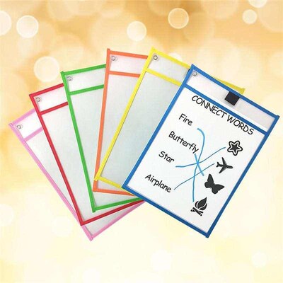 12pcs Children Dry Erase File Pockets Assorted Colors Docut