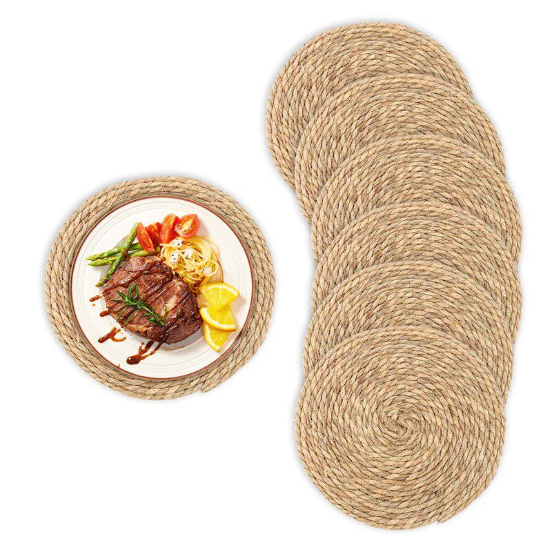 Round Woven Placemats Set  Rustic Braided Wicker Table Mat - 实物图