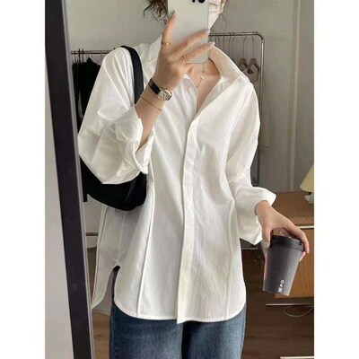 French White Long-sleeved Shirt Womens Summer Coat Design S
