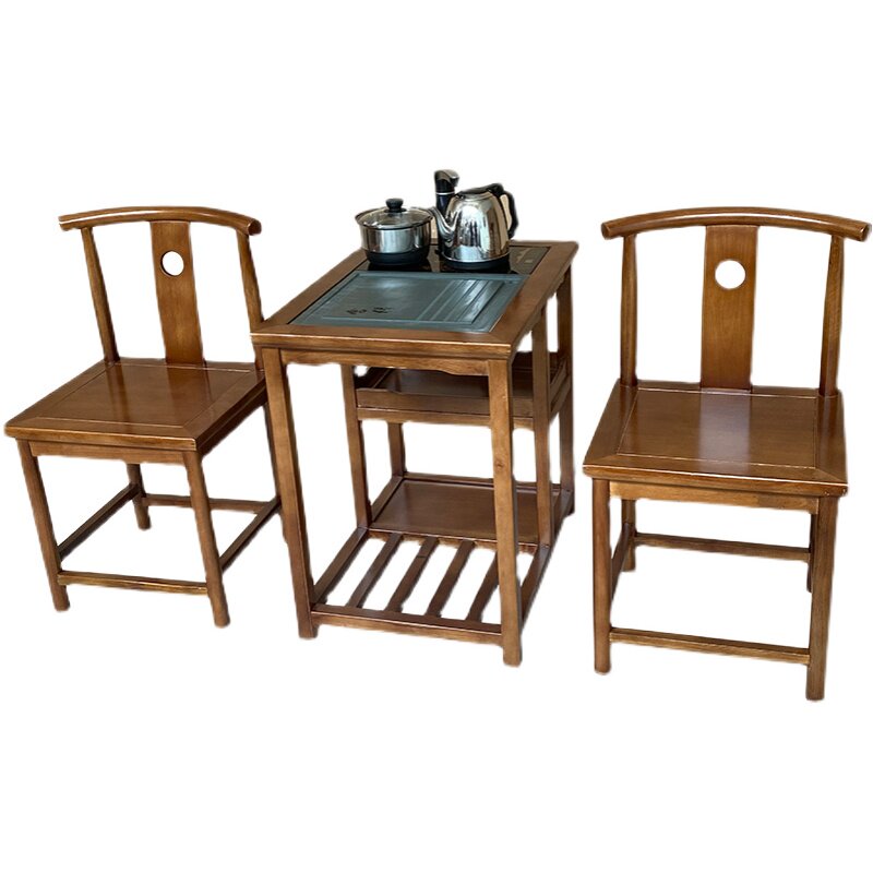 实木小茶几泡茶桌椅阳台小户型移动家用办公洽谈桌橡胶木茶车