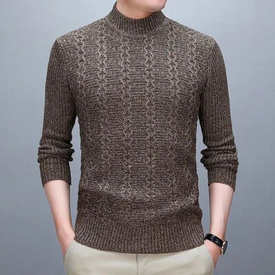 Autumn Winter Men Thicken Mock Neck Sweaters Korean New Fash
