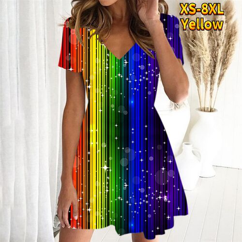 New Summer Slim Skirt Womens V-neck D Print Short Sleeve