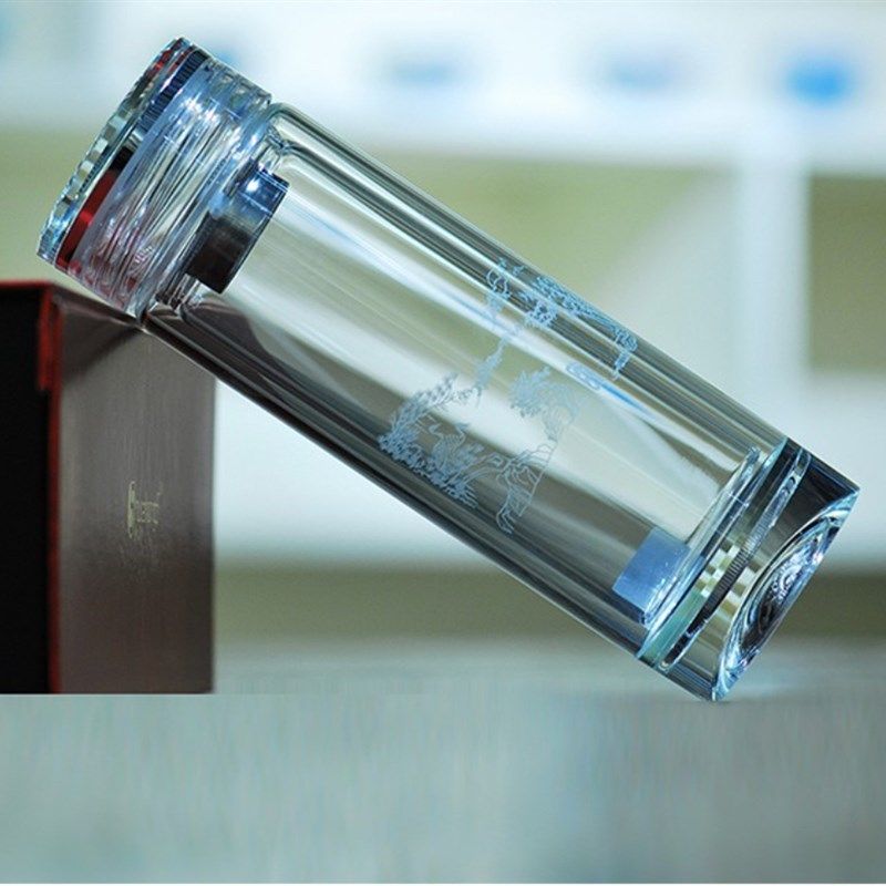 水中神双层水晶玻璃杯茶杯水杯商务礼品杯高硼硅玻璃水杯茶水分离