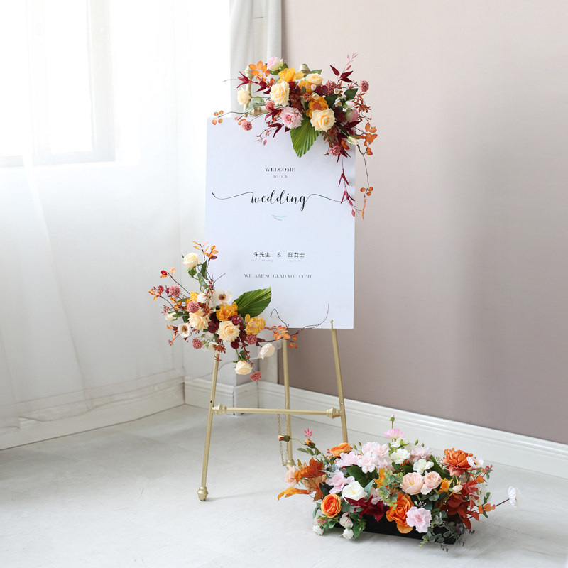 婚礼迎宾牌装饰花挂花装饰海报架仿真绢花花艺活动布置店面道具花
