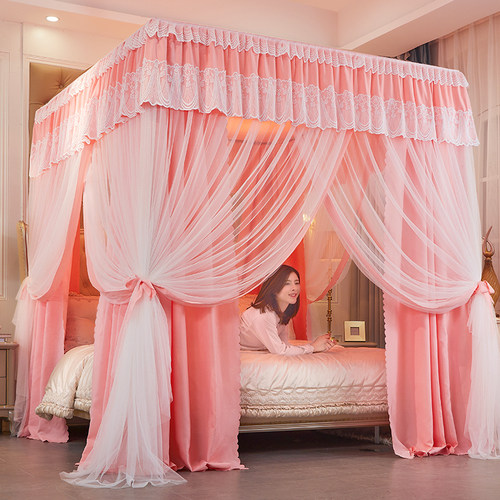 蚊帐家用防尘带顶布公主风欧式宫廷落地式带支架遮光床帘2021新款