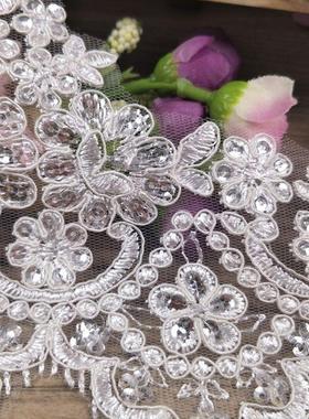 超美米白纯白色车骨蕾丝花边刺绣花边婚纱礼服儿童时装辅料棉