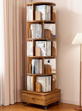 旋转书架360度落地置物架收纳绘本架家用学生带轮可移动简易书柜