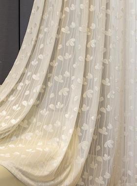 白色窗纱窗帘美式简约现代纱帘隔断蕾丝轻奢卧室客厅阳台跨境