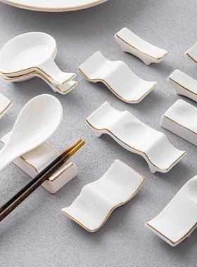 骨瓷半圆金边筷架勺子架托酒店摆台筷子托筷子架筷子垫摆公筷勺架