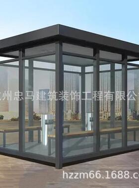 户外钢吸烟室阳房玻结构员工休息光室璃岗亭可移动86125值班室保