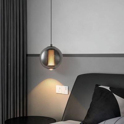 北欧极简圆球餐厅吊灯复古卧客厅吧台桌小灯室床头铁网餐玻Lighti