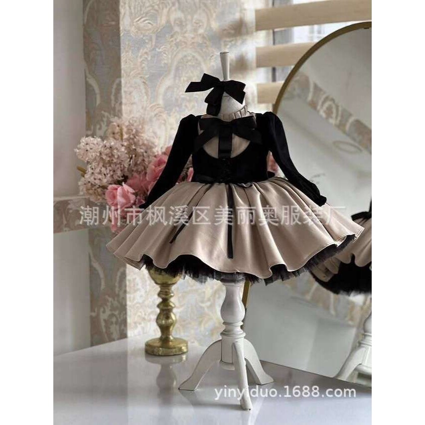 女童走秀短款礼服春法式缎面轻奢儿童蓬蓬公主裙小女孩钢琴演出服