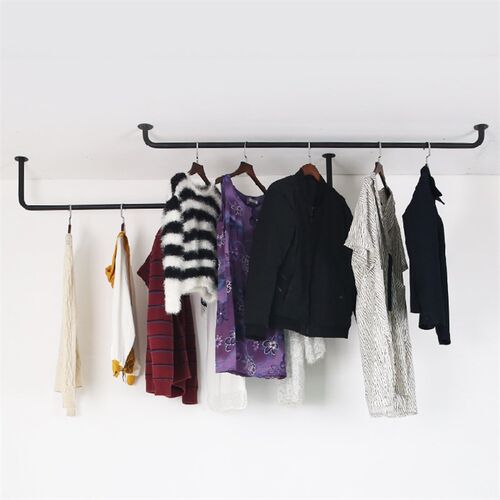 顶装阳台晾衣杆黑色U型挂衣杆单杆打孔白色晒衣杆简单墙壁晾衣架