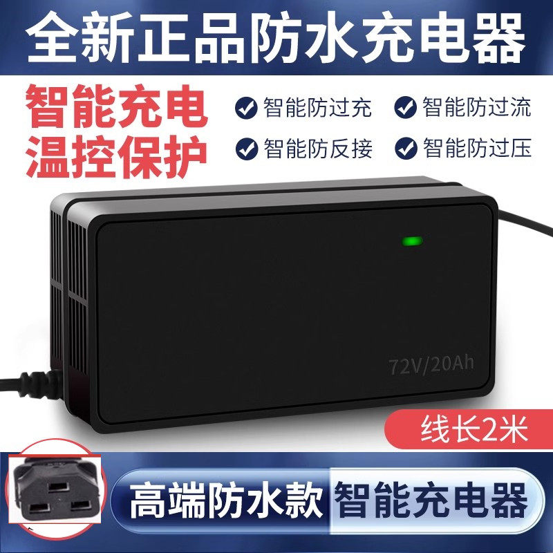 适用小鸟电动车电瓶充电器48V60V72V20AH三横插头公插通用原装