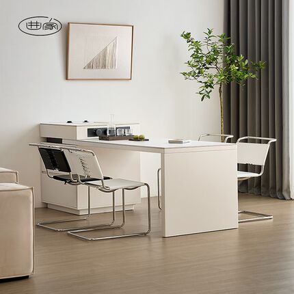 曲家意式极简高奢岩板可伸缩岛台多功能餐桌吧台