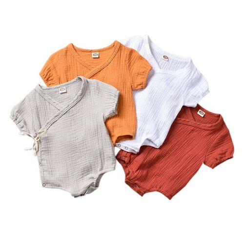 0-18M Kids Summer Short Sleeve Plain Romper Elegant Casual C