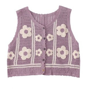 Knit Vest Waistcoat Boho Colorful Crochet Vintage Flor Women