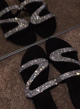 Sexy Women Sandals Summer Beach Shallow Mouth Rhinestones La