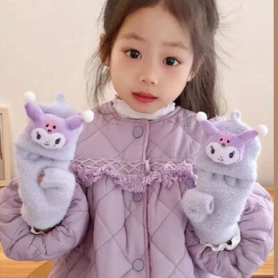 Winter Kids Knitted Flip Mittens Warm Half Finger Gloves for