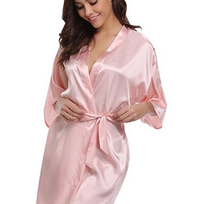 RB032 2018 New Silk Kimono Robe Bathrobe Women Silk Bridesma