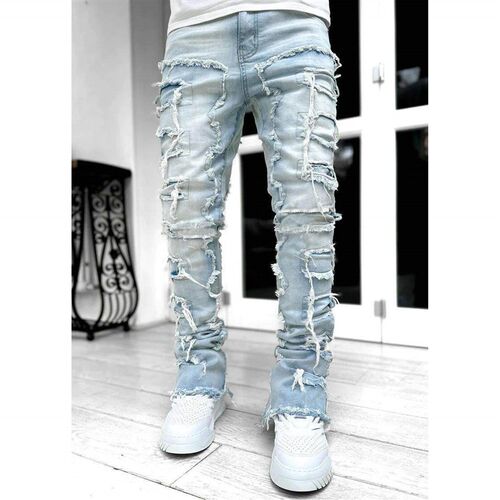 Mens jeans straight leg pants with micro flared tassel