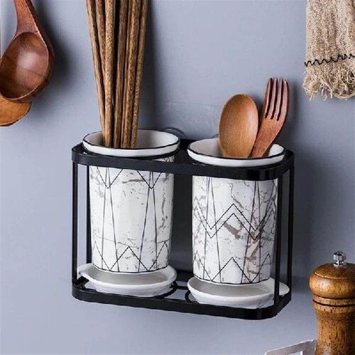 Diamond Pattern Wall-mounted Chopsticks Pot Ceramic Drain