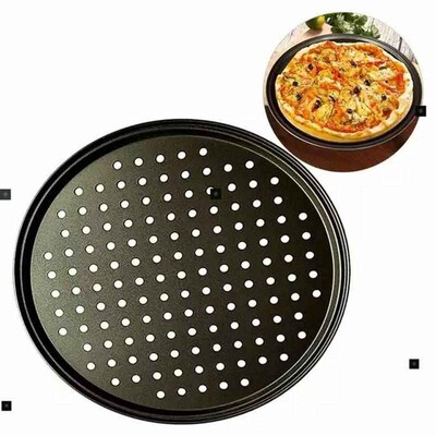 2019Carbon Steel Non-stick Pizza Baking Pan Mesh Tray Plate