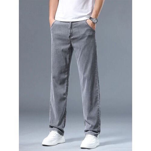Summer Thin Mens Loose Straight Jeans Lyocell Soft Drape Bu