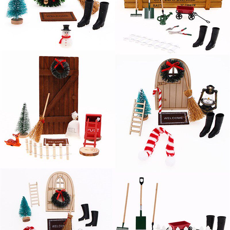 Mini house Elf Door Christmas Decoration Set Miniature scene