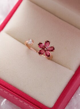 2022 New Fashion Crystal Zircon Rings Sweet Flower Leaf Butt