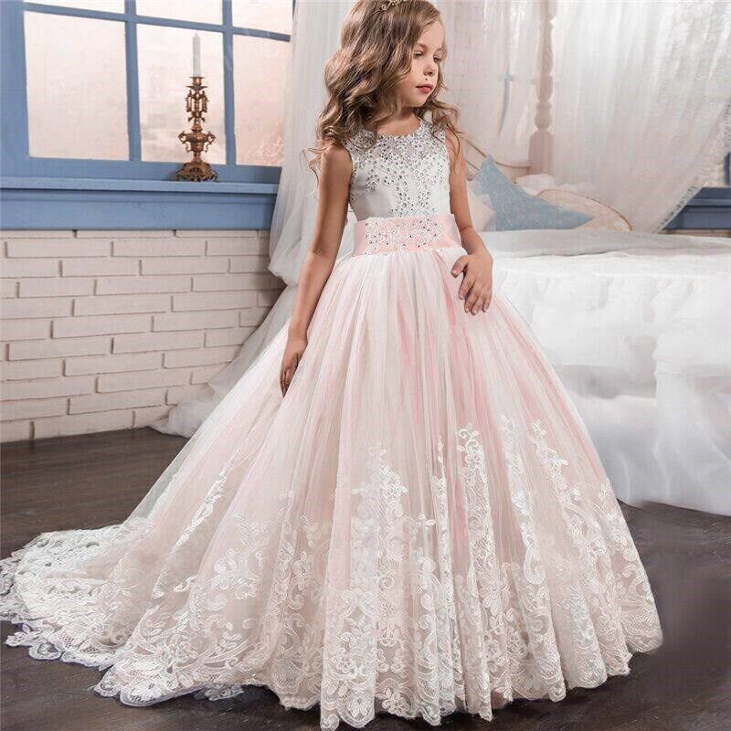 Fancy Flower Long Prom Gowns Teenagers Dresses for Girl Chil - 实物图